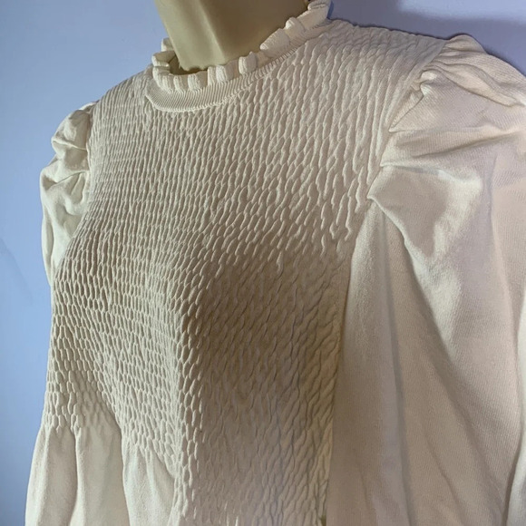 ASOS size 14 white cream puff bishop sleeve smocked chest peplum frill neck - Picture 6 of 11